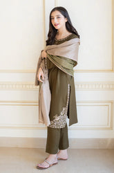 kp612-WINTER 3PC Dhanak suit with Embroidered Shawll